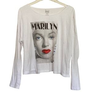 Hollywood Marilyn White Long Sleeve Pullover Short T-Shirt Size Large